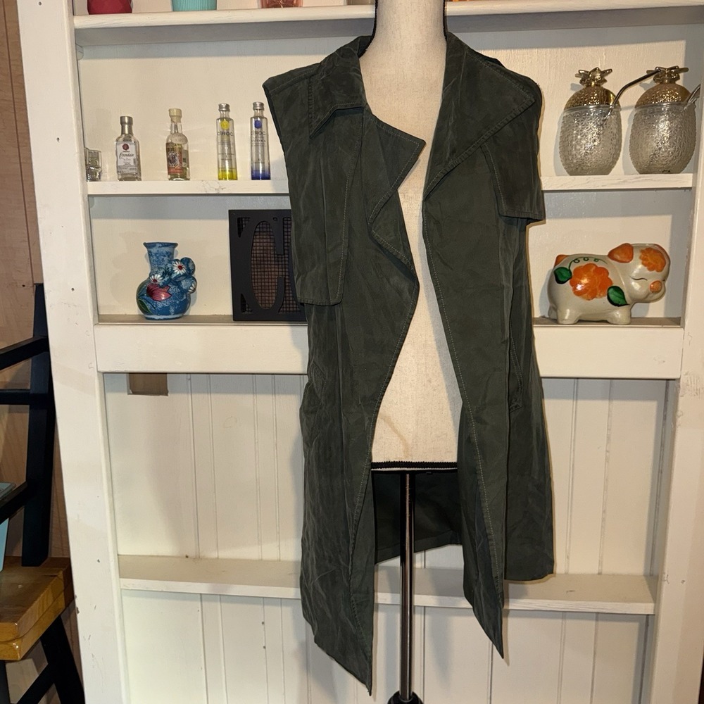 Club Monaco Green Sleeveless Open Front Long Vest Coat Women's XS